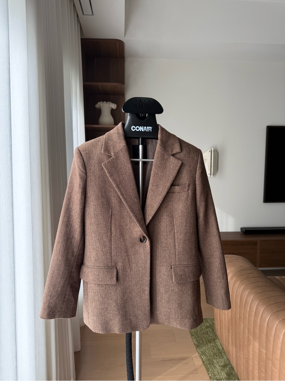 MANGO Wool Blazer in Brown Size Large